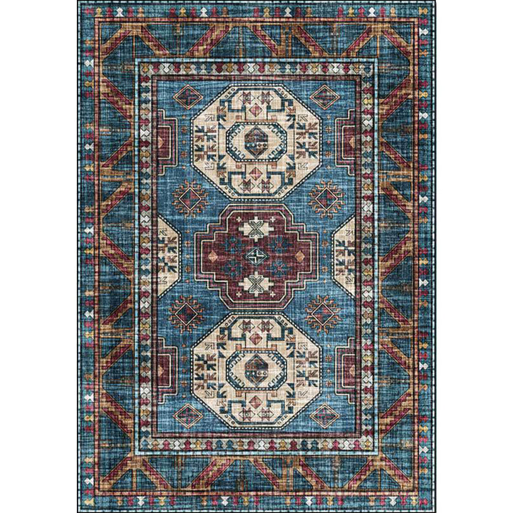 Moroccan medallion pattern rug blue polyester rug machine washable non-slip rug for the living room | Bowlift
