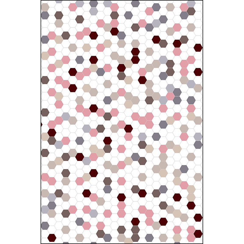 White Bedroom Rug Modern Polka Dot Pattern Hexagon Pattern Rug Polyester Non-Slip Back Rug | Bowlift