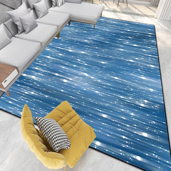 Scandinavian modern rug in blue glitter pattern rug polyester washable stain-resistant rug for home decor | Bowlift