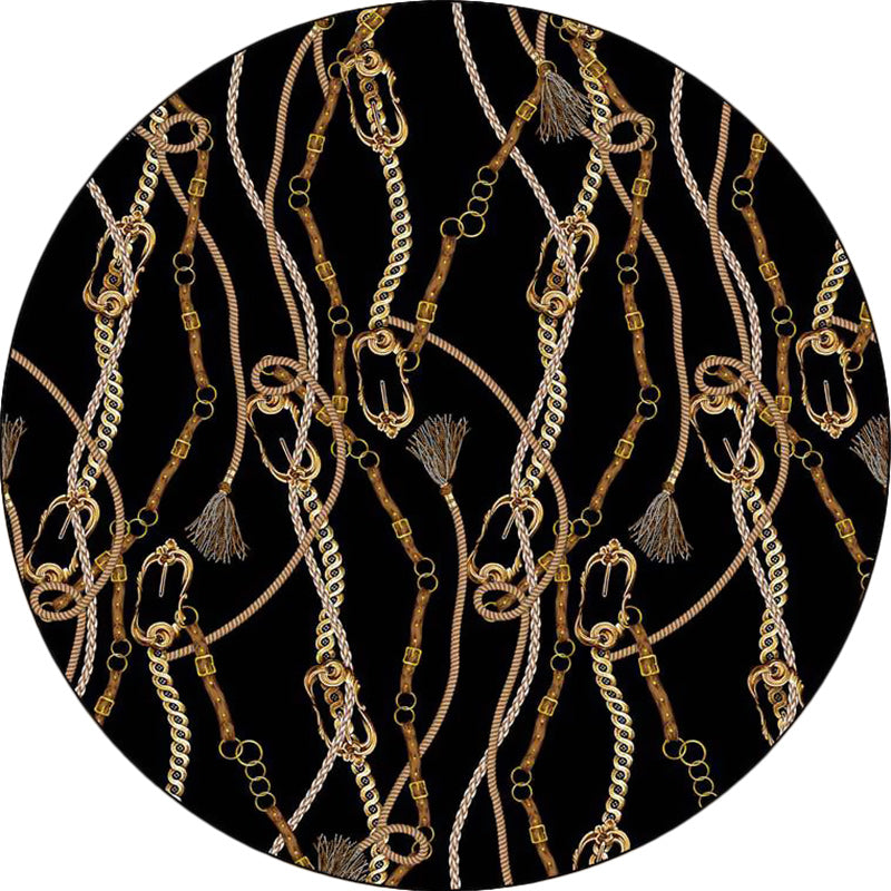 Minimalist modern rug in black chain tassel pattern rug polyester pet-friendly non-slip rug for home decor | Bowlift