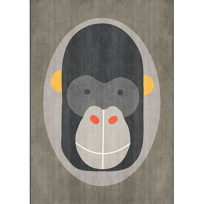 BowLift | Casual Kids Carpet in Gray Animal Orangutan Pattern Carpet Polyester Stain-Resistant Carpet for Kids Room