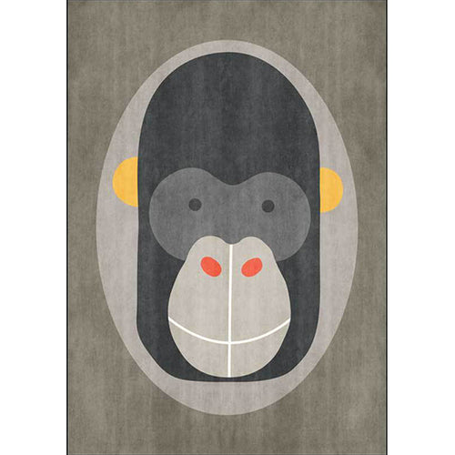 BowLift | Casual Kids Carpet in Gray Animal Orangutan Pattern Carpet Polyester Stain-Resistant Carpet for Kids Room