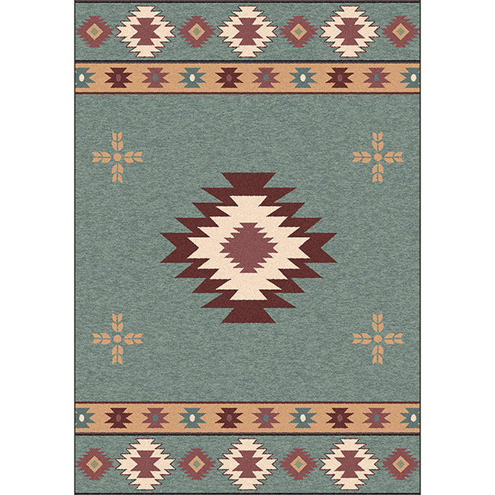 BowLift | Green Tribal Rug Polyester Tribal Pattern Rug Washable Non-Slip Underlay Rug for the Living Room