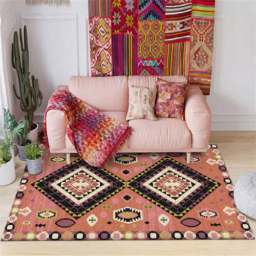 BowLift | Brown Tribal Carpet Polyester Geometric Pattern Carpet Washable Non-Slip Back Carpet for the Living Room