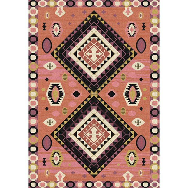BowLift | Brown Tribal Carpet Polyester Geometric Pattern Carpet Washable Non-Slip Back Carpet for the Living Room