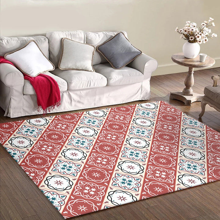 Classic checkered pattern rug with floral red vintage rug made of polyester washable with non-slip backing rug for the bedroom | Bowlift