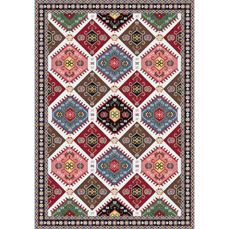 Traditional tribal pattern rug red and gray vintage rug polyester washable anti-slip backing rug for bedroom | Bowlift