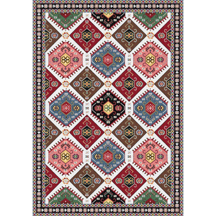 Traditional tribal pattern rug red and gray vintage rug polyester washable anti-slip backing rug for bedroom | Bowlift