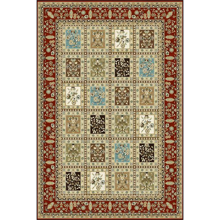 Red and Beige Moroccan Carpet Polyester Checked and Floral Pattern Carpet Washable Non-Slip Back Carpet for the Living Room | Bowlift