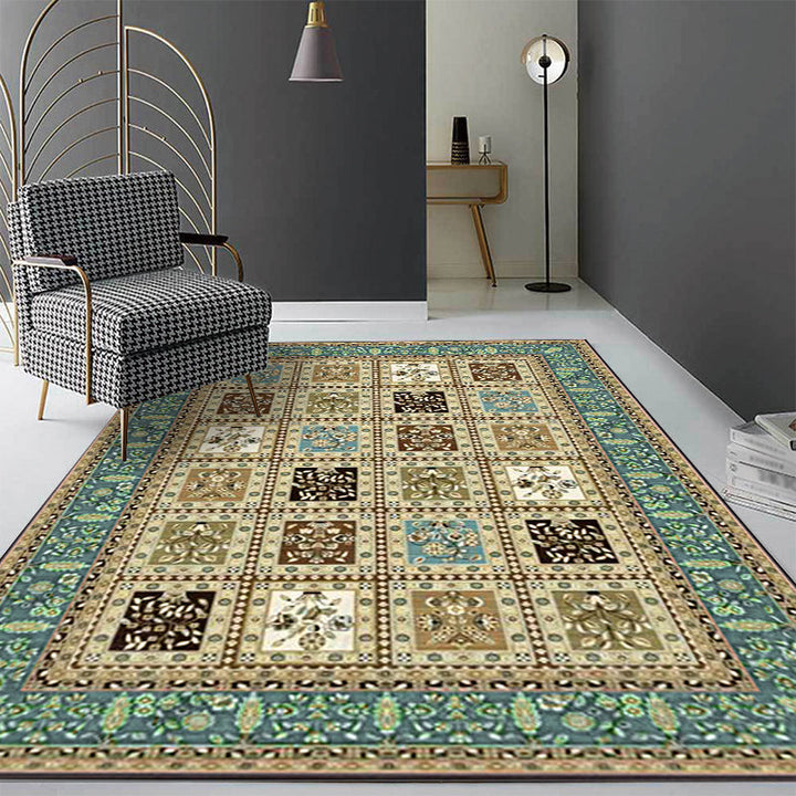 Red and Beige Moroccan Carpet Polyester Checked and Floral Pattern Carpet Washable Non-Slip Back Carpet for the Living Room | Bowlift