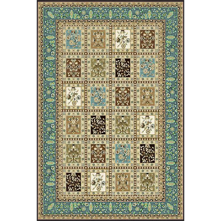 Red and Beige Moroccan Carpet Polyester Checked and Floral Pattern Carpet Washable Non-Slip Back Carpet for the Living Room | Bowlift