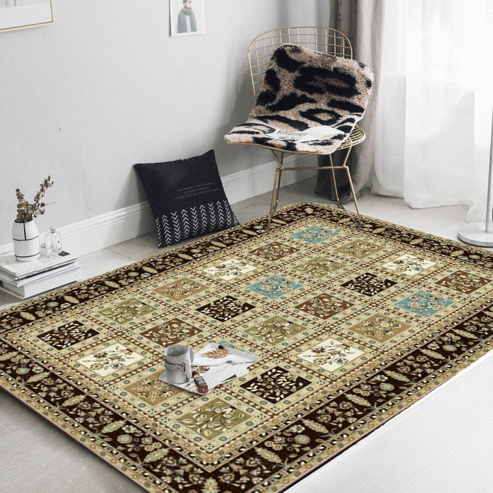 Red and Beige Moroccan Carpet Polyester Checked and Floral Pattern Carpet Washable Non-Slip Back Carpet for the Living Room | Bowlift
