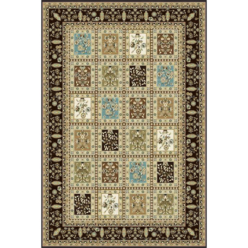 Red and Beige Moroccan Carpet Polyester Checked and Floral Pattern Carpet Washable Non-Slip Back Carpet for the Living Room | Bowlift