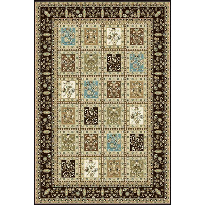 Red and Beige Moroccan Carpet Polyester Checked and Floral Pattern Carpet Washable Non-Slip Back Carpet for the Living Room | Bowlift