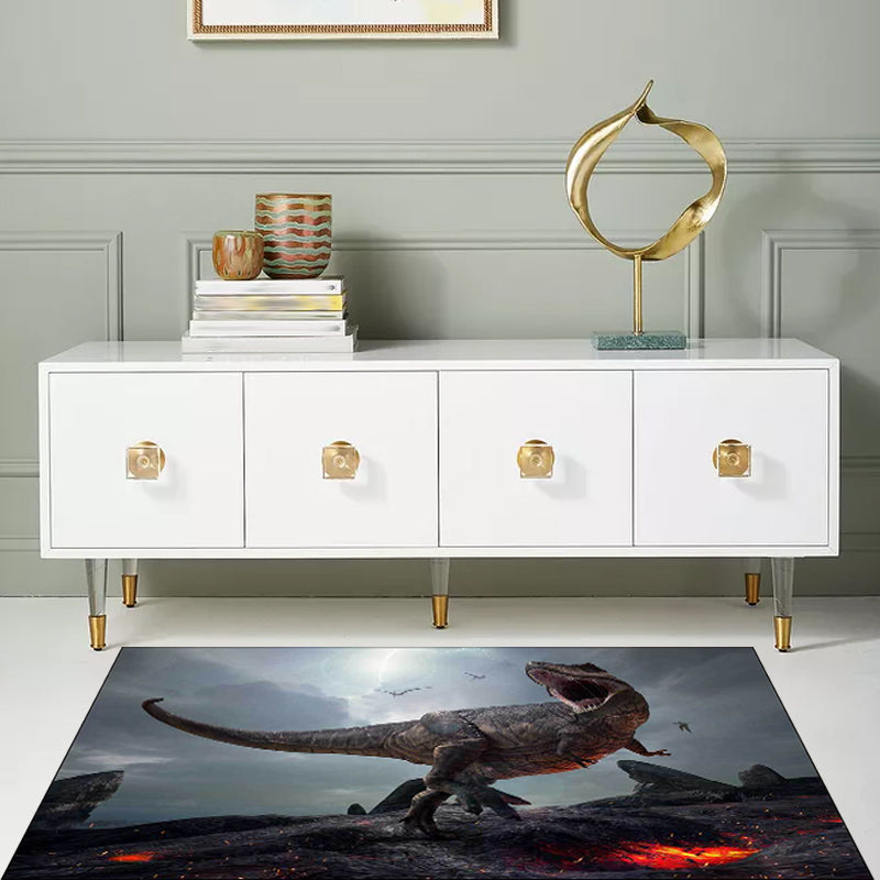 Stylish dinosaur pattern rug Gray Nordic rug Polyester Washable Non-slip backing rug for the living room | Bowlift