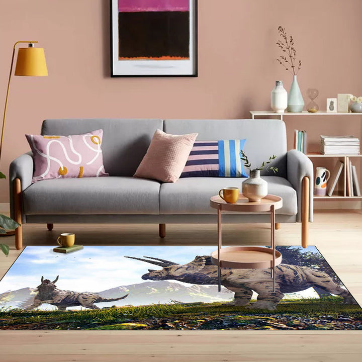 Blue novelty carpet polyester dinosaur pattern carpet washable non-slip backing carpet for living room | Bowlift