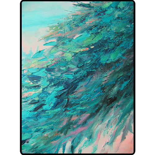 Nordic Oil Painting Pattern Carpet Green Polyester Carpet Machine Washable Non-Slip Area Rug for Bedroom | Bowlift