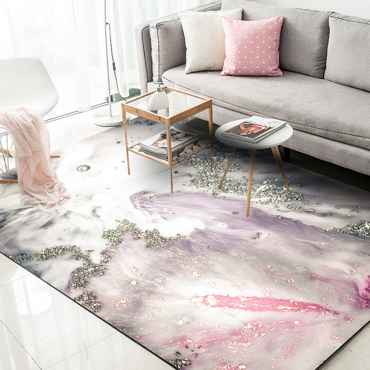 Modern living room rug in gray and pink Abstract seawater print rug Polyester washable pet-friendly rug | Bowlift