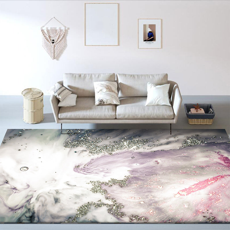 Modern living room rug in gray and pink Abstract seawater print rug Polyester washable pet-friendly rug | Bowlift