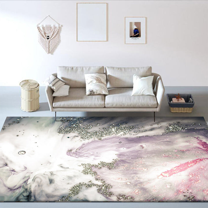 Modern living room rug in gray and pink Abstract seawater print rug Polyester washable pet-friendly rug | Bowlift