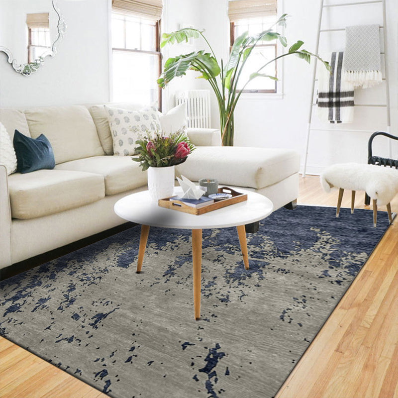 Modern living room rug in gray and blue Abstract oil painting printed rug Polyester machine washable area rug | Bowlift