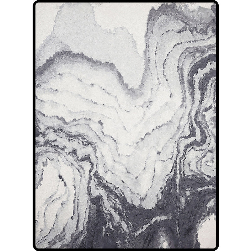 Classic ink wash painting rug with spiral stripes Gray Oriental rug Polyester Washable Non-slip backing Rug for living room | Bowlift