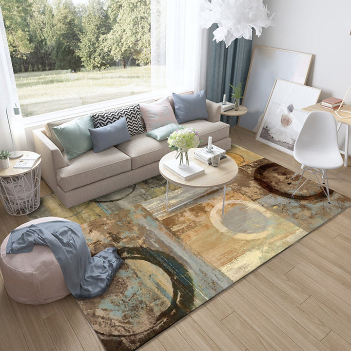 New Abstract Rug Light Brown Polyester Rug Machine Washable Non-Slip Area Rug for the Bedroom | Bowlift