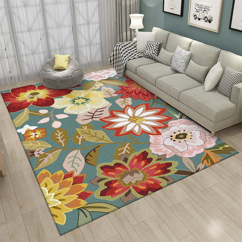BowLift | Blue Vintage Carpet Polyester Floral Pattern Carpet Washable Non-Slip Back Carpet for Living Room