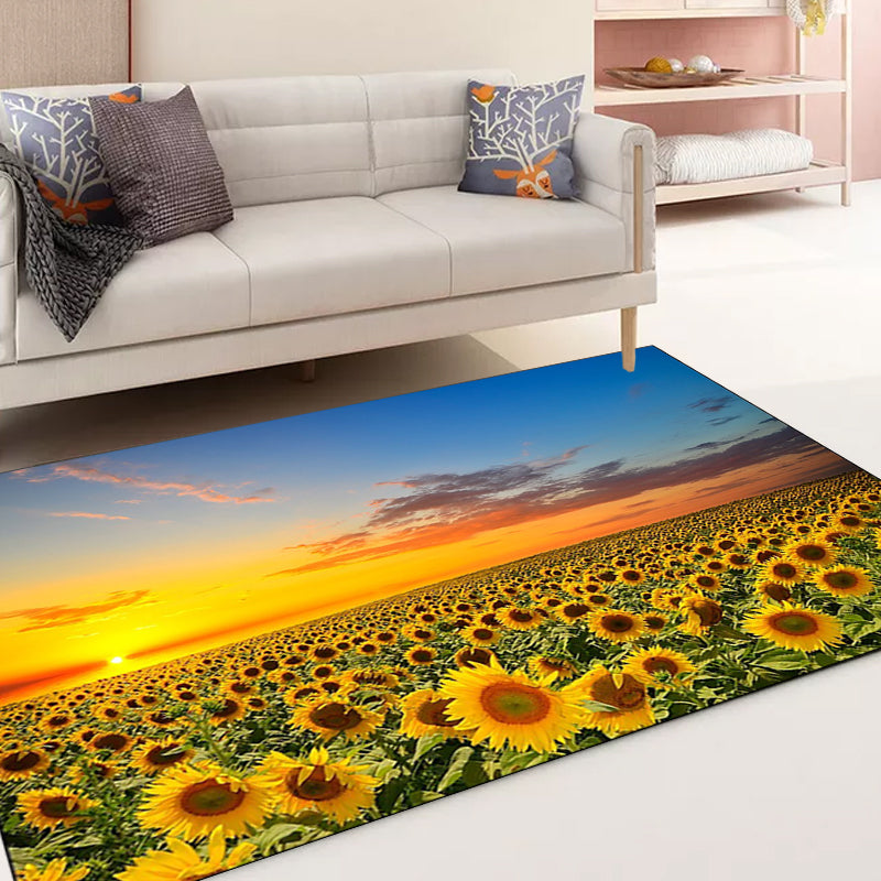 Yellow and blue novelty carpet polyester sunflower pattern carpet washable non-slip back carpet for the living room | Bowlift