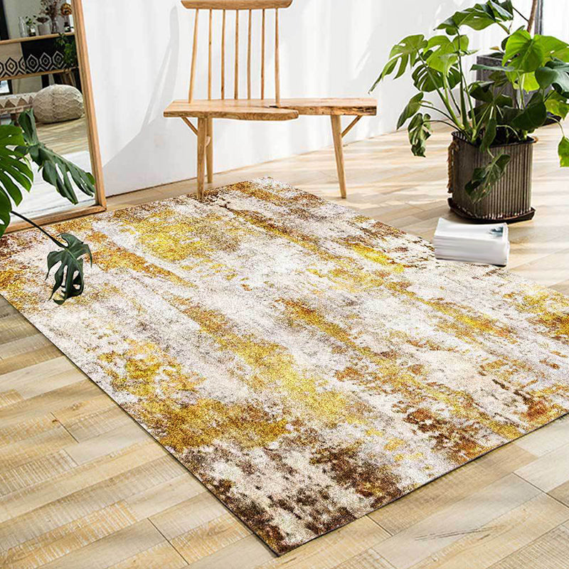 Stylish abstract rug Golden industrial rug Polyester washable non-slip back rug for the living room | Bowlift