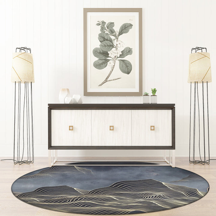 Modern swirl stripe pattern rug with mountain dark gray polyester rug machine washable non-slip area rug for bedroom | Bowlift