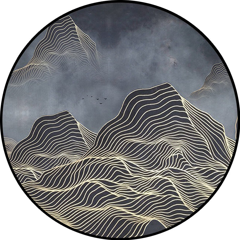Modern swirl stripe pattern rug with mountain dark gray polyester rug machine washable non-slip area rug for bedroom | Bowlift