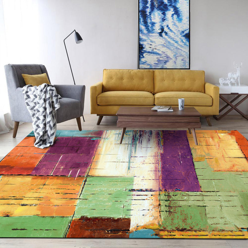 Unique Brushstroke Painting Print Rug Multicolor Nordic Rug Polyester Washable Non-Slip Backing Rug for the Living Room | Bowlift
