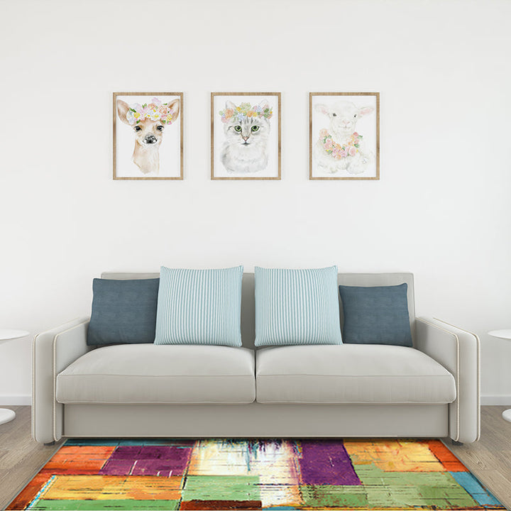Unique Brushstroke Painting Print Rug Multicolor Nordic Rug Polyester Washable Non-Slip Backing Rug for the Living Room | Bowlift