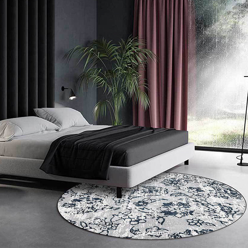 BowLift | Gray Shabby Chic Rug Polyester Floral Pattern Rug Washable Non-Slip Back Rug for Living Room