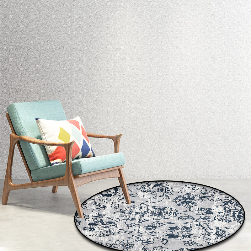 BowLift | Gray Shabby Chic Rug Polyester Floral Pattern Rug Washable Non-Slip Back Rug for Living Room