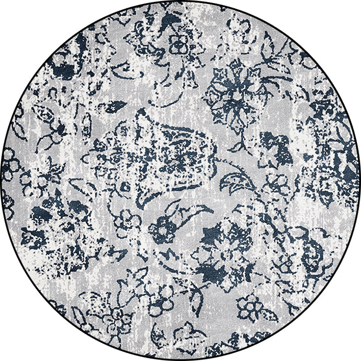 BowLift | Gray Shabby Chic Rug Polyester Floral Pattern Rug Washable Non-Slip Back Rug for Living Room