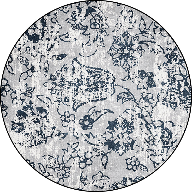 BowLift | Gray Shabby Chic Rug Polyester Floral Pattern Rug Washable Non-Slip Back Rug for Living Room