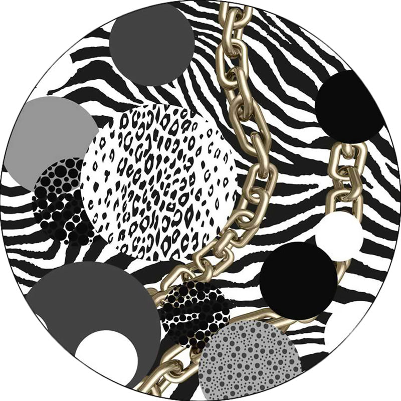 Simple modern rug in black and white zebra stripes leopard chain circle pattern rug polyester washable flooring for bedroom | Bowlift