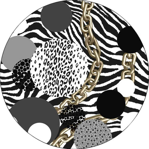 Simple modern rug in black and white zebra stripes leopard chain circle pattern rug polyester washable flooring for bedroom | Bowlift