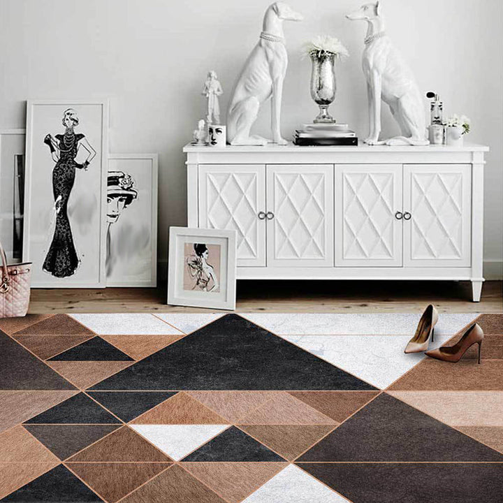 Nordic Geometric Pattern Rug Brown and White Polyester Rug Machine Washable Non-Slip Rug for the Bedroom | Bowlift