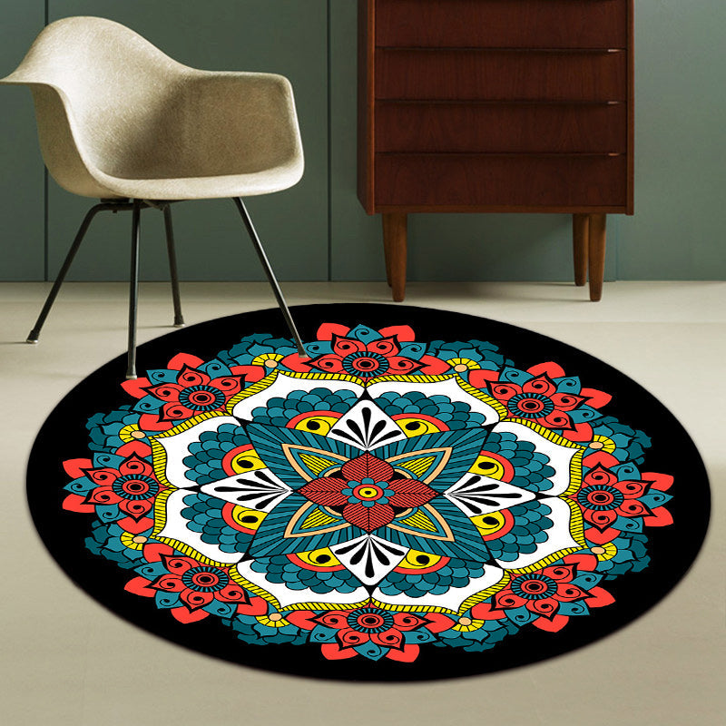 Persian floral pattern carpet Red and Blue Polyester rug Machine washable Non-slip carpet for the bedroom | Bowlift