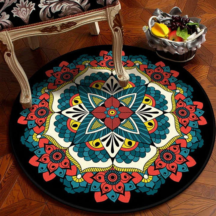 Persian floral pattern carpet Red and Blue Polyester rug Machine washable Non-slip carpet for the bedroom | Bowlift