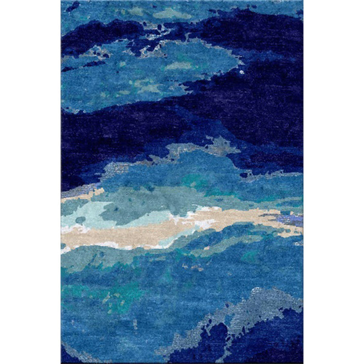 Blue bedroom carpet Modern abstract ocean pattern area rug Polyester non-slip washable rug | Bowlift