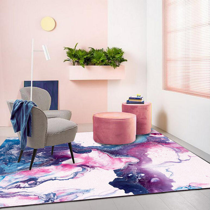 Modern living room carpet in purple abstract oil painting print carpet polyester washable non-slip back carpet | Bowlift