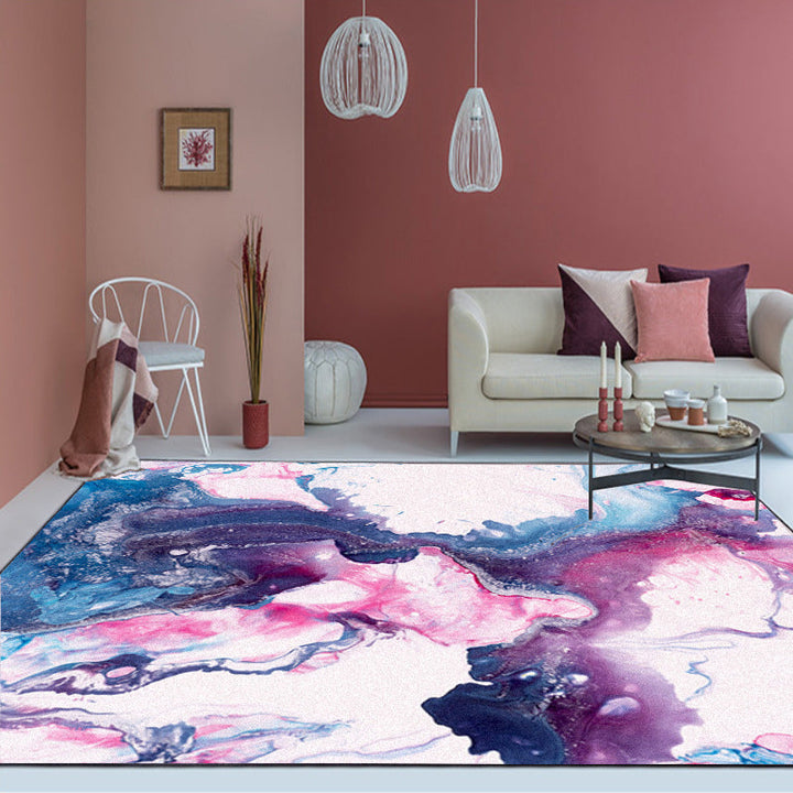 Modern living room carpet in purple abstract oil painting print carpet polyester washable non-slip back carpet | Bowlift