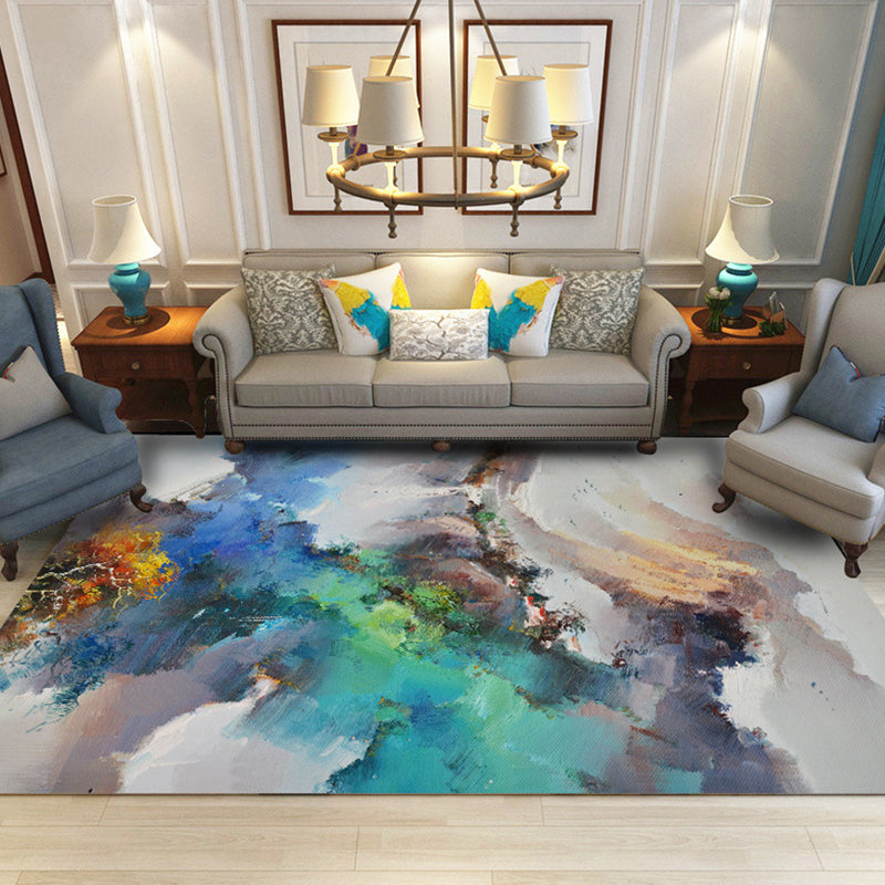 Gray multicolored contemporary carpet polyester brush stroke pattern carpet washable non-slip backing carpet for the living room | Bowlift
