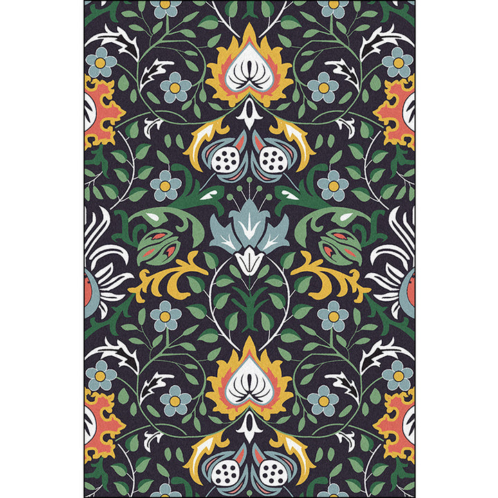 BowLift | Vintage Floral Pattern rug with leaf black and green polyester rug machine washable non-slip rug for the bedroom