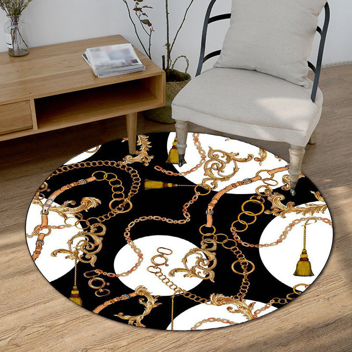 Scandinavian modern rug in black strap chain tassel pattern rug polyester non-slip rug for home decor | Bowlift