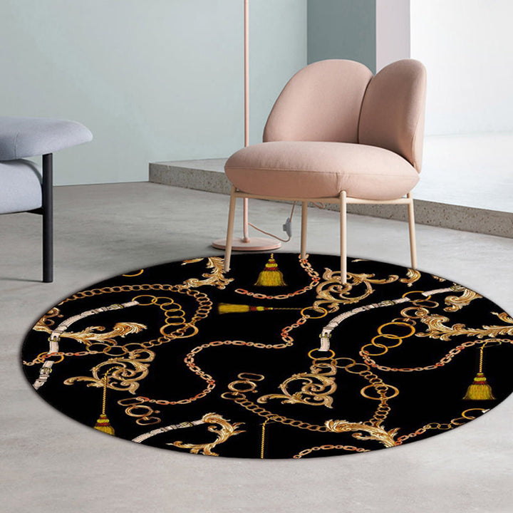 Scandinavian modern rug in black strap chain tassel pattern rug polyester non-slip rug for home decor | Bowlift